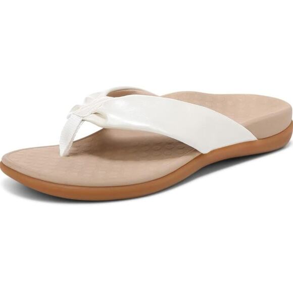 Vionic Tide Melo Toe-Post Sandal, Arch Support Flip Flop Slides, White Metal 9 - Picture 1 of 7
